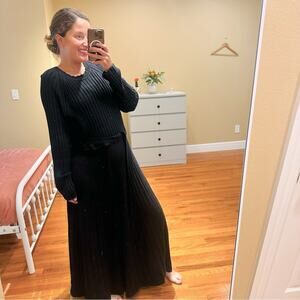 Boden Black Cotton Blend Knit Sweater Long Sleeve Maxi Dress 20/22